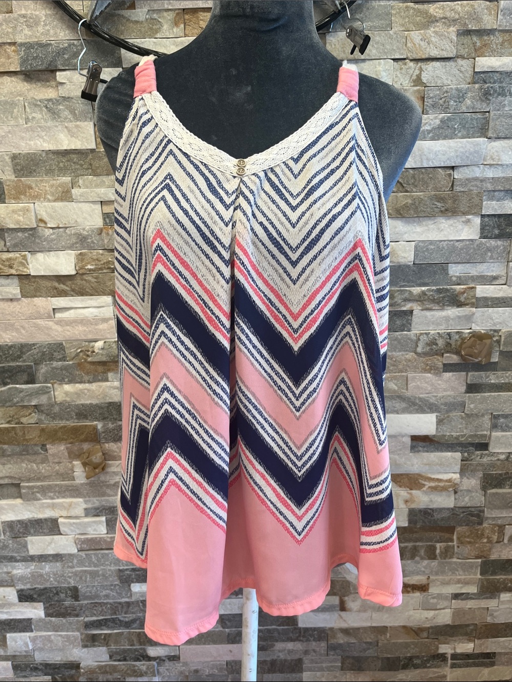 Jolt Pink & Navy Chevron Camisole Tank